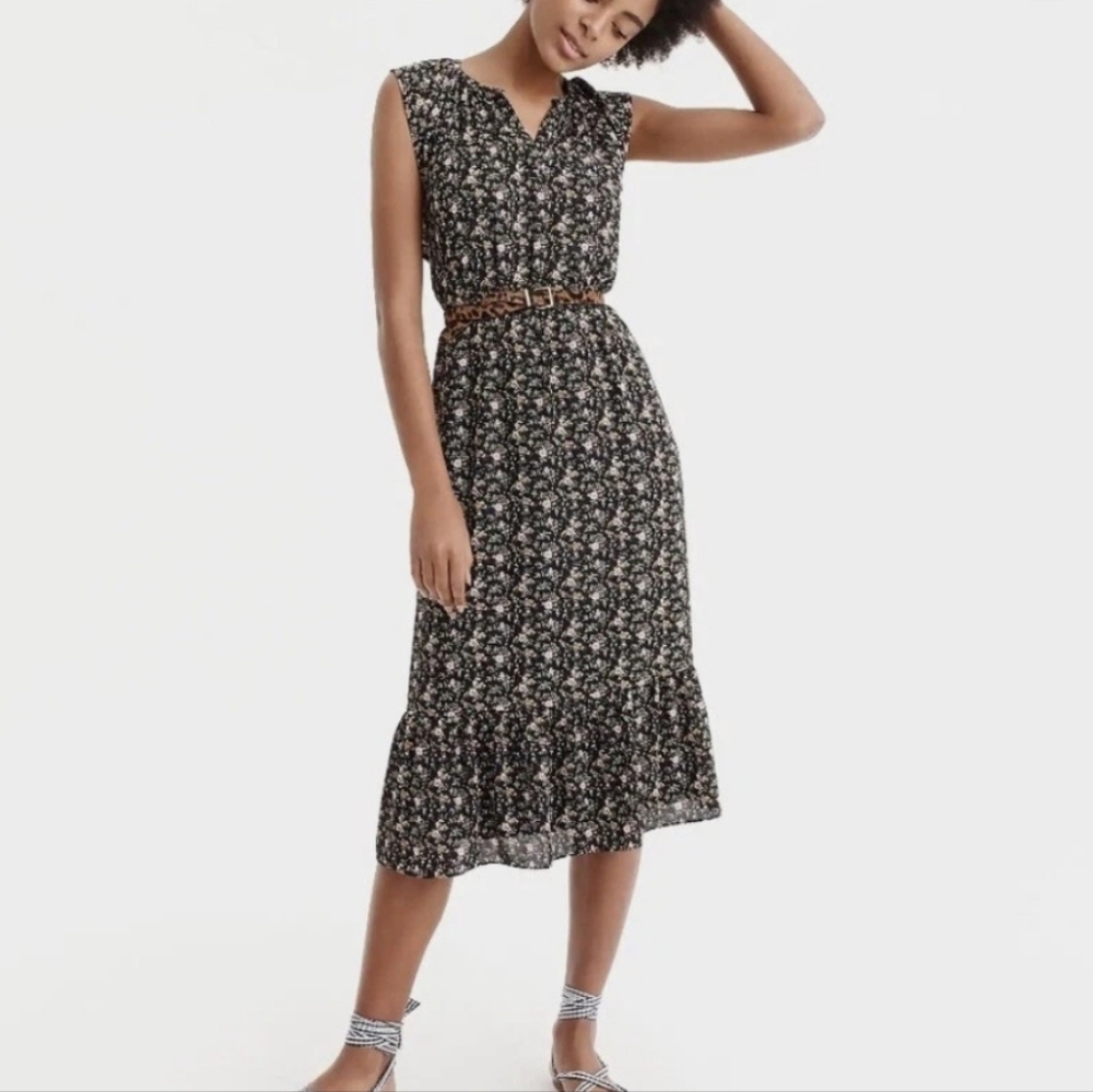 J.Crew Black Floral Midi Dress